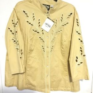 Bob Mackie butter yellow Blouse wcutouts size 2X